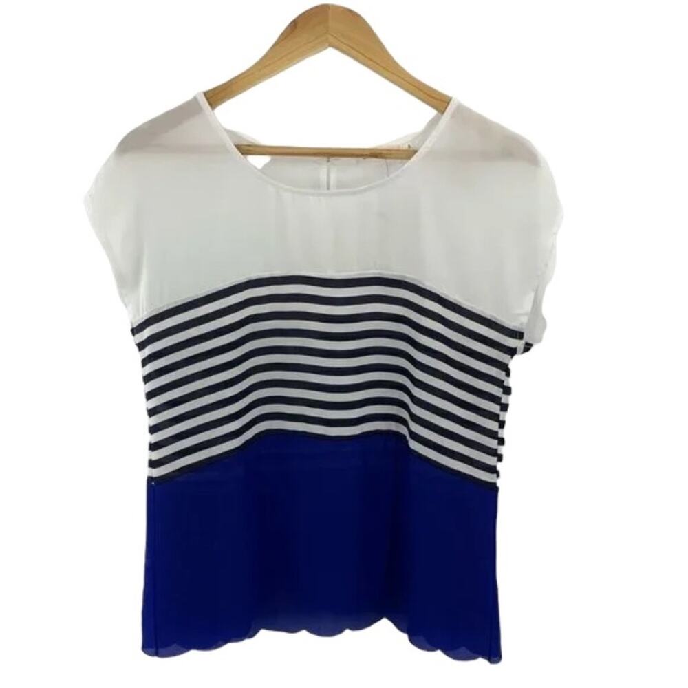 BLU PEPPER Scalloped & Striped Blouse NWT
